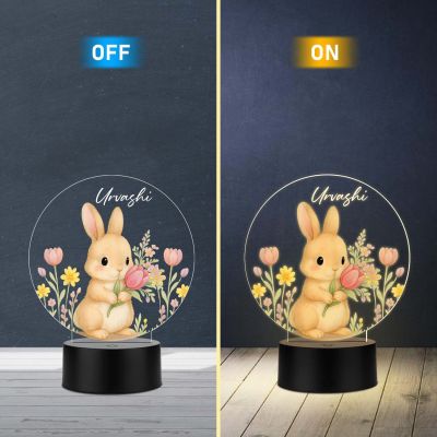 Personalized Cute Rabbit UV Print 3D LED Night Lamp – Warm White Birthday Return Bunny Theme Gift for Kids